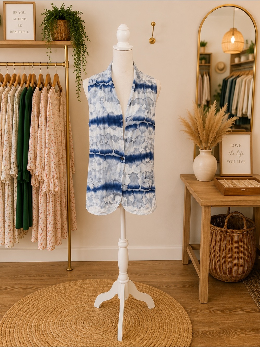 One Teaspoon Blue Tie Dye Sleeveless Button Front Blouse Small